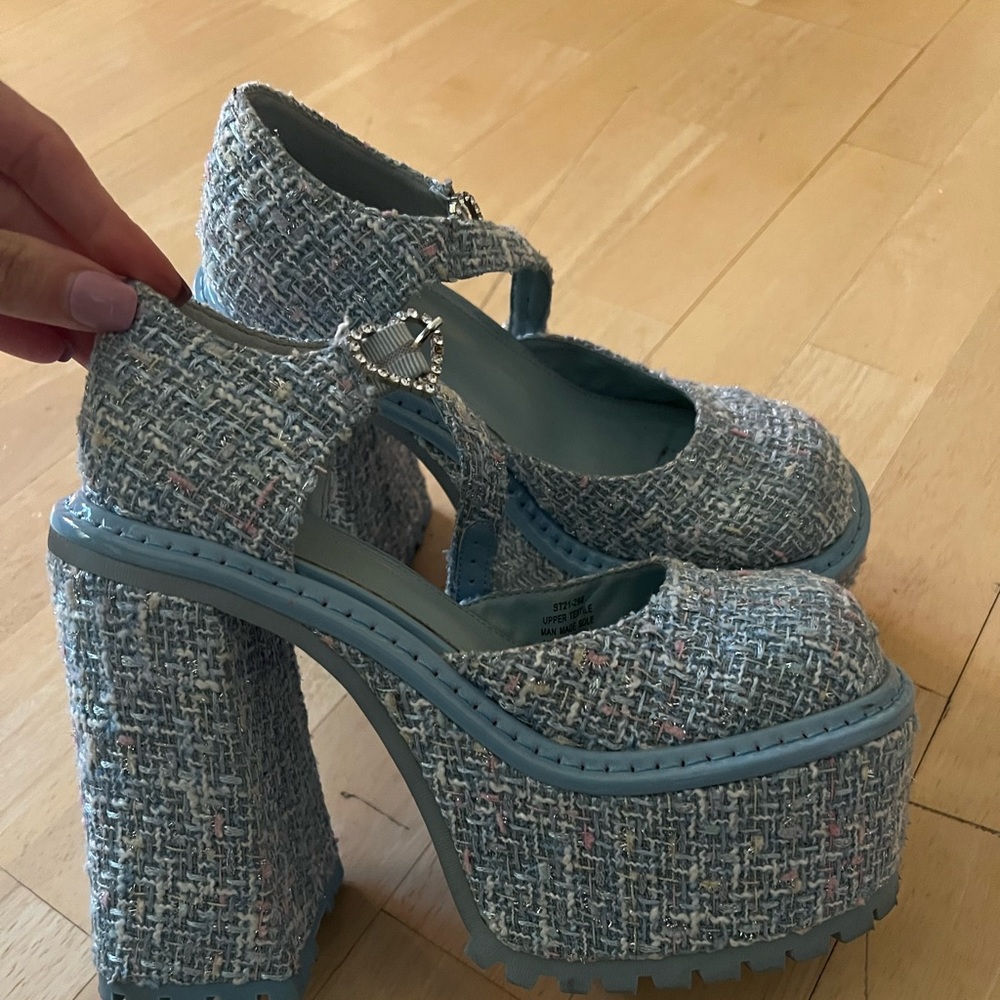Sugar Thrillz blue tweed Mary janes